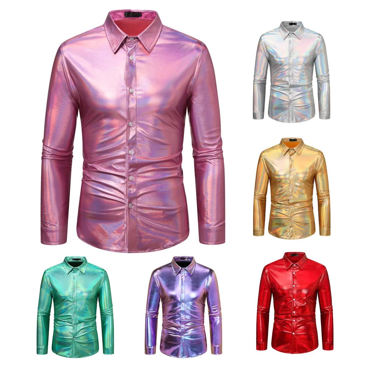 남성용 디스코 샤이니 셔츠, 폭발적인 긴팔 셔츠, 299 패션, 2023 가을 및 겨울 신상
